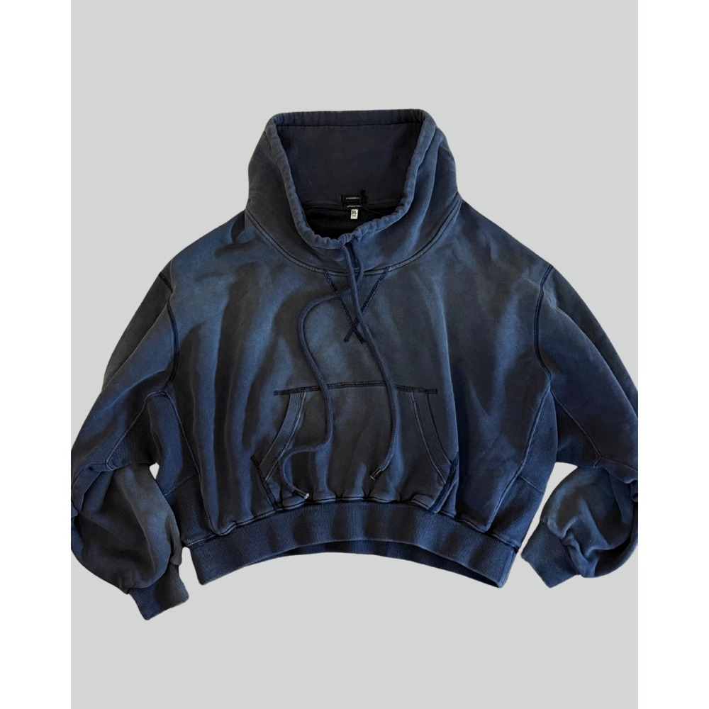 R13 Funnel Neck Cropped Popover XS Navy Oversized Japanese Cotton Hoodie